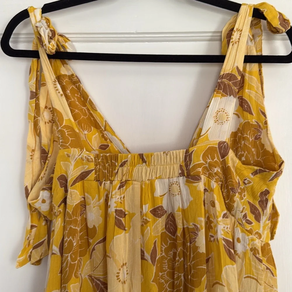 Abercrombie and Fitch Yellow Floral Tie Strap Maxi Dress NWT